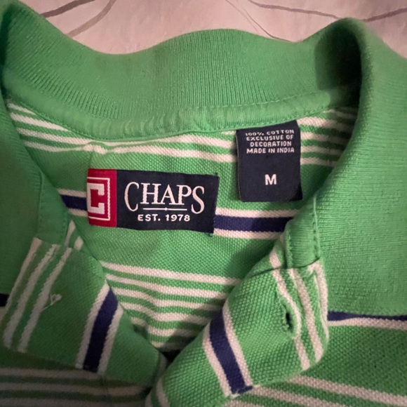 Chaps Mens Medium Green Striped Polo - Picture 2 of 2